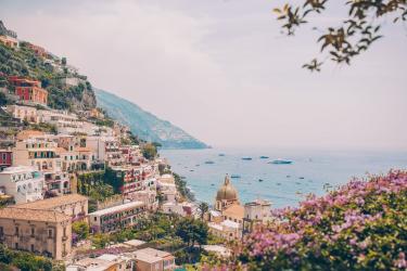 Amalfi Coast -view-of-the-town-of-positano-with-flowers